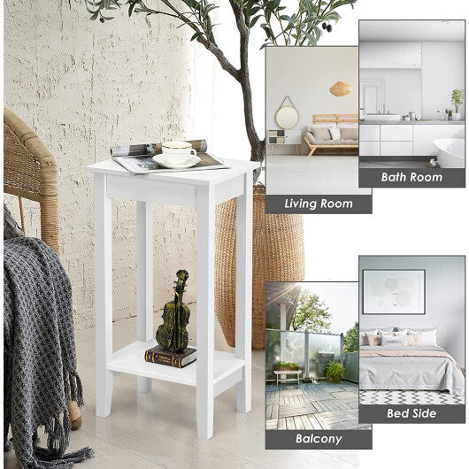 Set of 2 Versatile 2-Tier End Table with Storage Shelf-Black W2B