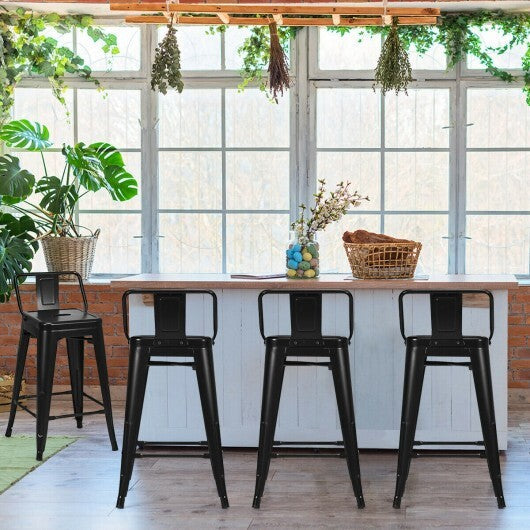 24 Inch Set of 4 Cafe Side Chairs with Rubber Feet and Removable Backs-Gun W2B