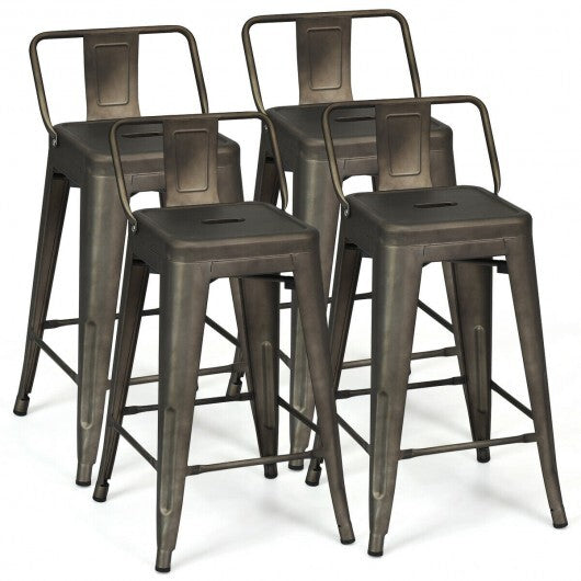 24 Inch Set of 4 Cafe Side Chairs with Rubber Feet and Removable Backs-Gun W2B