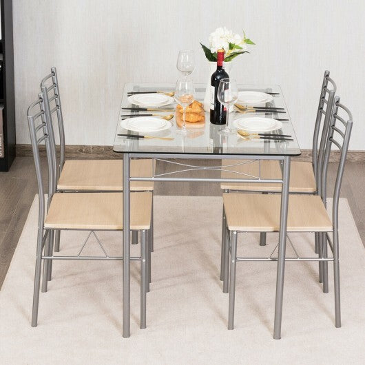 5 Pieces Dining Set Glass Table and 4 Chairs W2B