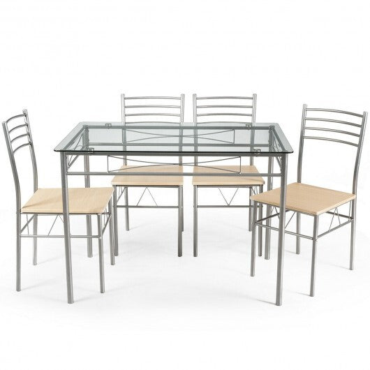 5 Pieces Dining Set Glass Table and 4 Chairs W2B