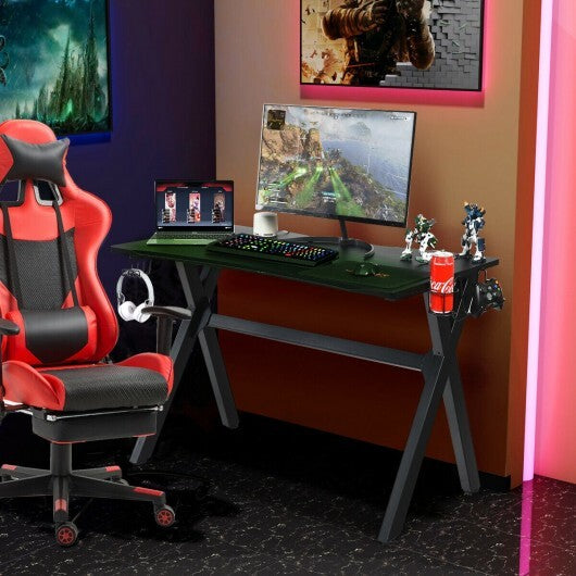 Ergonomic Gaming Desk with Mousepad and Cup Headphone Holder W2B