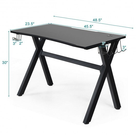 Ergonomic Gaming Desk with Mousepad and Cup Headphone Holder W2B
