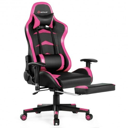 Massage Gaming Chair with Footrest-Pink W2B