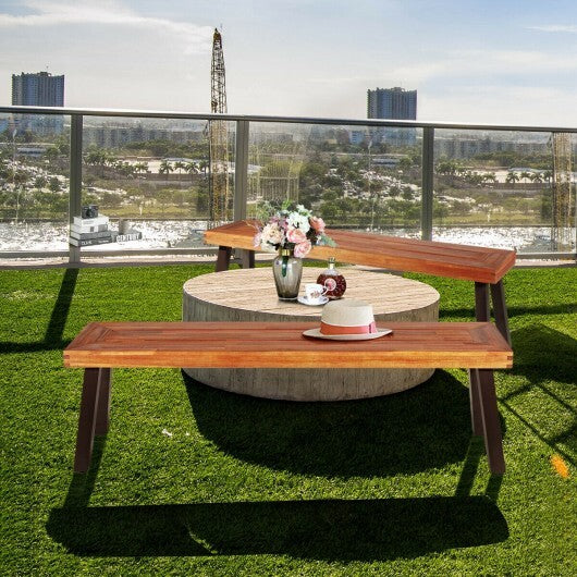 Set of 2 Patio Acacia Wood Dining Benches