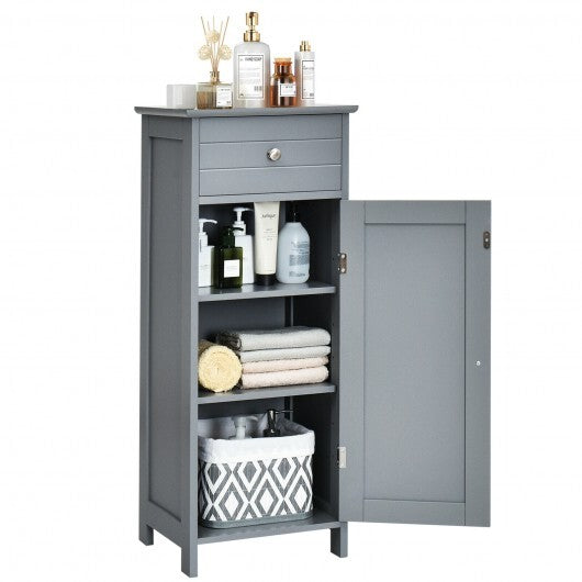 Wooden Storage Free-Standing Floor Cabinet with Drawer and Shelf-Gray - Color: Gray W2B