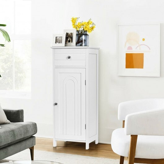 Wooden Storage Free-Standing Floor Cabinet with Drawer and Shelf-White - Color: White W2B