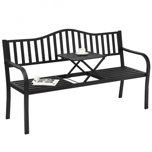 Patio Garden Bench Steel Frame with Adjustable Center Table W2B