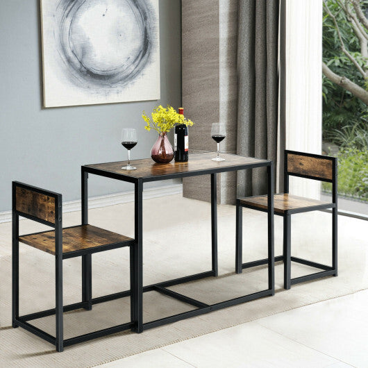 3 Pieces Dining Set Compact Table and 2 Chair with Metal Frame for Small Space-Oak W2B