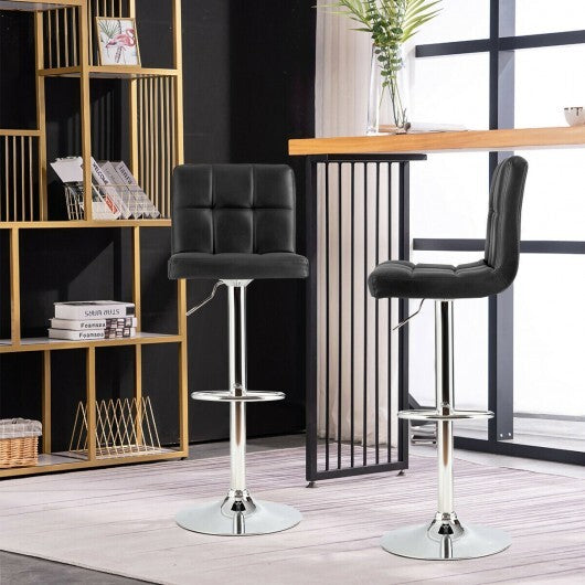 Adjustable Swivel Bar Stool with PU Leather-Black - Color: Black W2B
