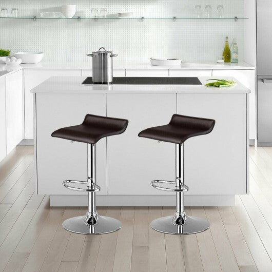Set of 2 Adjustable PU Leather Backless Bar Stools-Black W2B