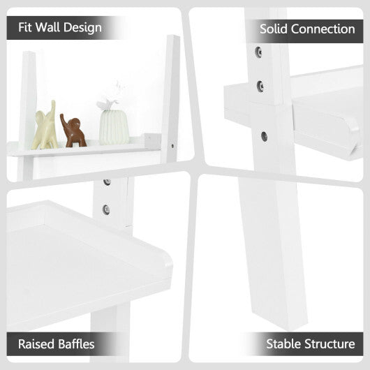 5-Tier Wall-leaning Ladder Shelf Display Rack for Plants and Books-White W2B