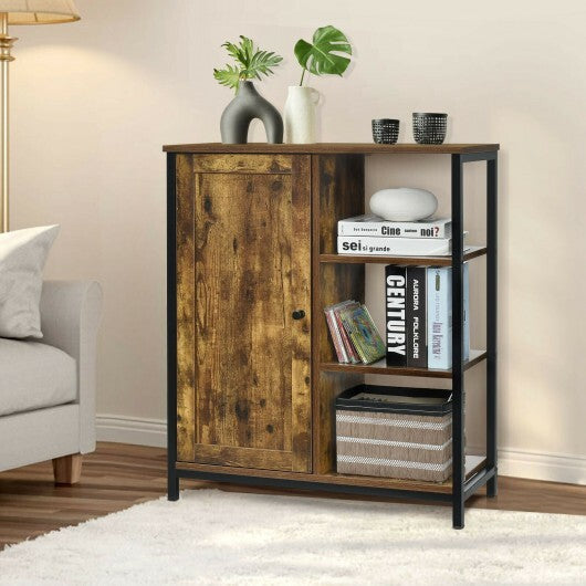 Multipurpose Freestanding Storage Cabinet with 3 Open Shelves and Doors - Color: Rustic Brown W2B