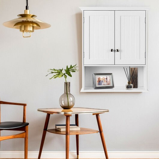Wall Mount Bathroom Cabinet Storage Organizer with Doors and Shelves-Gray W2B