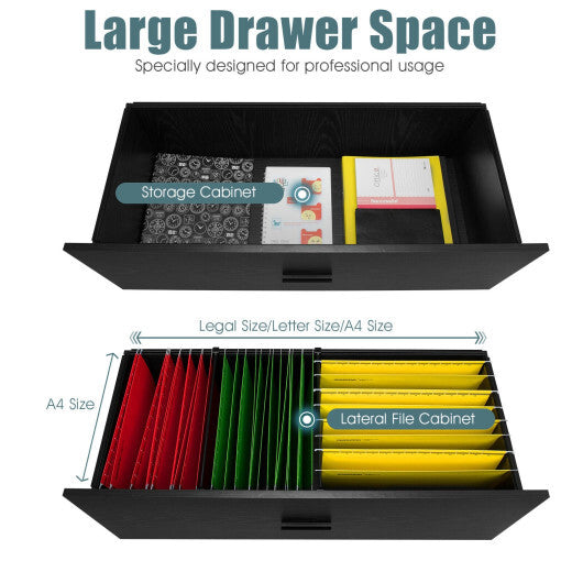2-Drawer Lateral File Cabinet with Adjustable Bars for Home and Office-Black W2B