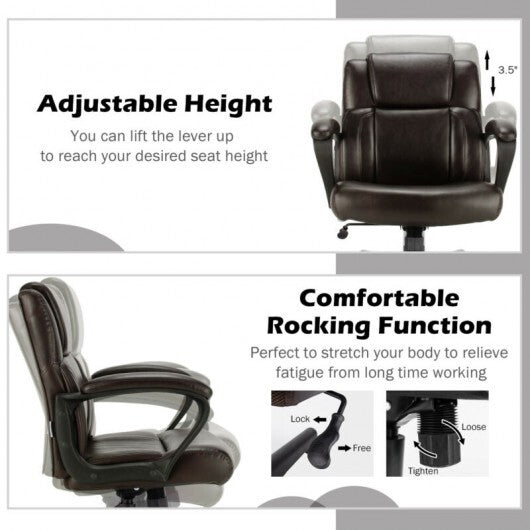 Adjustable Leather Executive Office Chair Computer Desk Chair with Armrest W2B