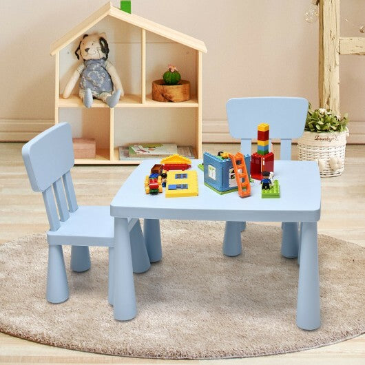 3 Pieces Toddler Multi Activity Play Dining Study Kids Table and Chair Set-Blue - Color: Blue W2B