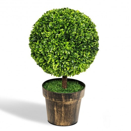 2 Pieces 24 Inch Artificial Boxwood Topiary Ball Tree for House and Office W2B