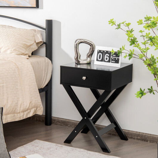 Modern X-Shaped Nightstand with Drawer for Living Room Bedroom-White