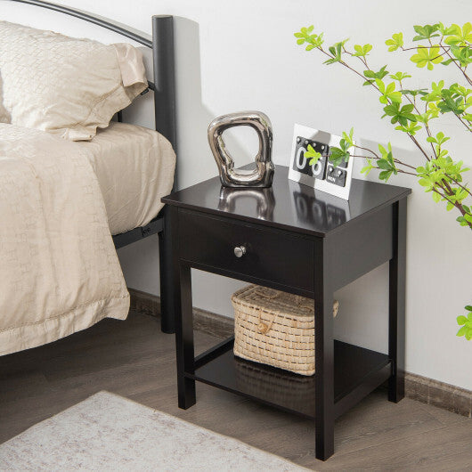 Wooden Storage Shelf with Drawer for Bedroom and Living Room-Black - Color: Black W2B
