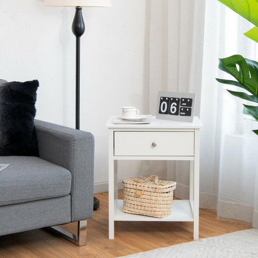 Wooden Storage Shelf with Drawer for Bedroom and Living Room-White - Color: White W2B