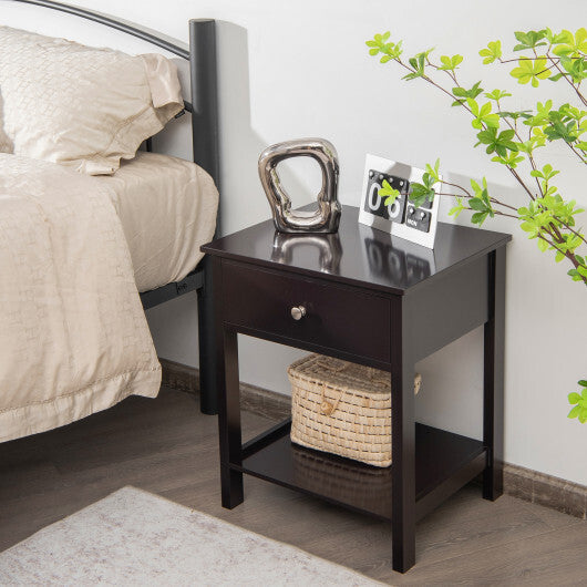 Wooden Storage Shelf with Drawer for Bedroom and Living Room-Black W2B
