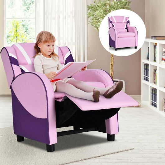 Kids Leather Recliner Chair with Side Pockets-Pink W2B