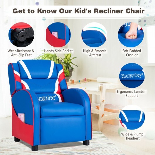 Kids Leather Recliner Chair with Side Pockets-Pink W2B