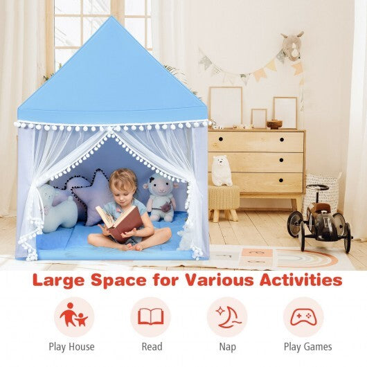 Kids Play Tent Large Playhouse Children Play Castle Fairy Tent Gift with Mat-Pink W2B