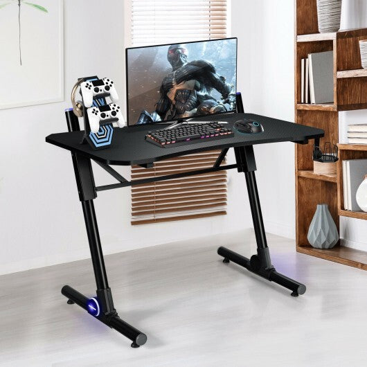 43.5 Inch Height Adjustable Gaming Desk with Blue LED Lights W2B