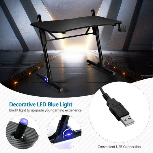 43.5 Inch Height Adjustable Gaming Desk with Blue LED Lights W2B