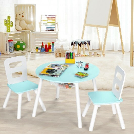 Wood Activity Kids Table and Chair Set with Center Mesh Storage-Blue - Color: Blue W2B