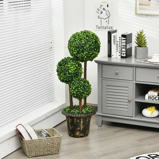 36-Inch Artificial Topiary Triple Ball Tree for Indoor and Outdoor W2B