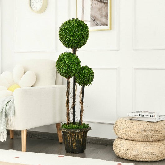 4 Feet Artificial UV Resistant Topiary Triple Ball Tree Plant W2B