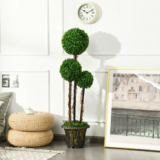 4 Feet Artificial UV Resistant Topiary Triple Ball Tree Plant W2B
