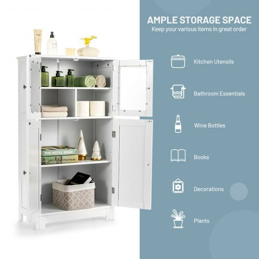 Bathroom Floor Storage Locker Kitchen Cabinet with Doors and Adjustable Shelf-White W2B