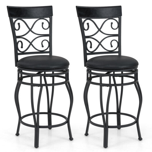 Set of 2 26 Inch Bar Stool with Backrest and Footrest-Black W2B