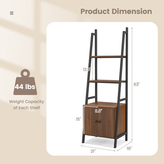 4-Tier Ladder Shelf with Cabinet and Metal Frame-Rustic Brown W2B