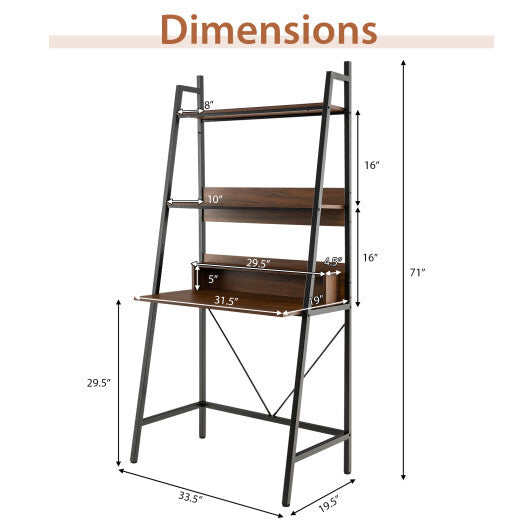 71" High Freestanding Laptop Desk with Open Shelves for Living Room Bedroom Study-Brown W2B