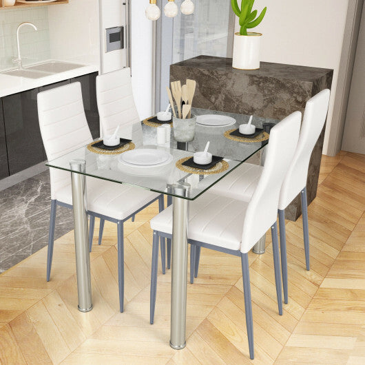 5 Pieces Dining Set with 4 PVC Leather Chairs W2B