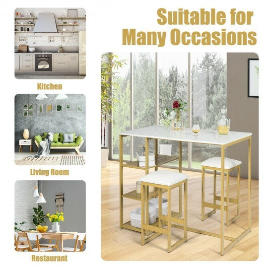 3 pcs Dining Set with Faux Marble Top Table and 2 Stools-Black W2B