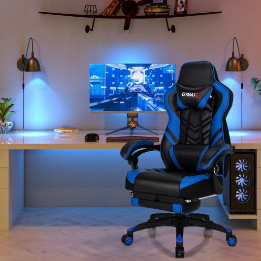 Adjustable Gaming Chair with Footrest for Home Office-Blue W2B
