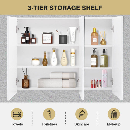 Frameless Bathroom Wall Mounted Mirror Cabinet with 3 Doors W2B