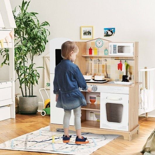 Wooden Kids Pretend Kitchen Playset Cooking Play Toy with Utensils and Sound W2B