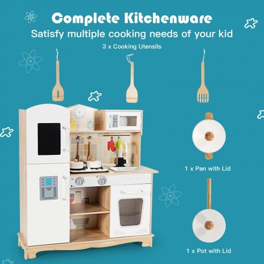 Wooden Kids Pretend Kitchen Playset Cooking Play Toy with Utensils and Sound W2B