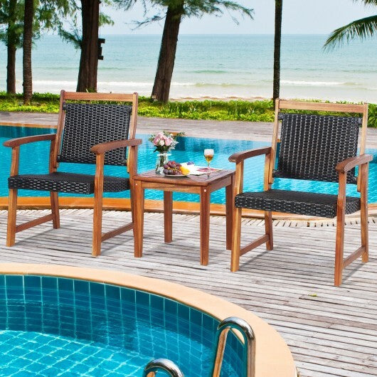 3 Pieces Rattan Bistro Set with Acacia Wood Frame for Garden W2B