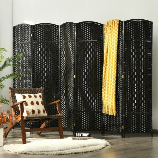 6.5Ft 6-Panel Weave Folding Fiber Room Divider Screen-Black W2B