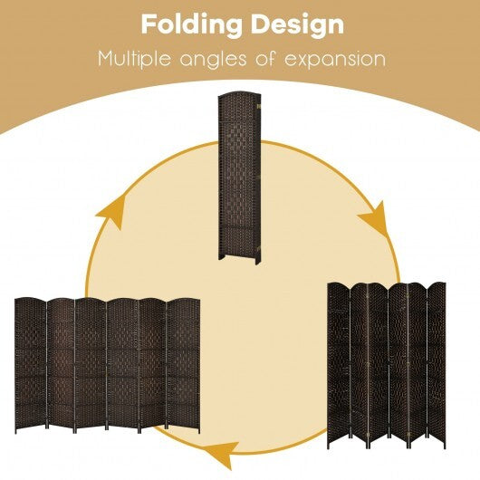 6.5Ft 6-Panel Weave Folding Fiber Room Divider Screen-Black W2B