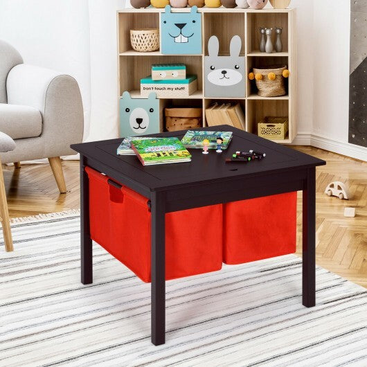 2-in-1 Kids Double-sided Activity Building Block Table with Drawers-White W2B