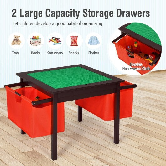 2-in-1 Kids Double-sided Activity Building Block Table with Drawers-White W2B